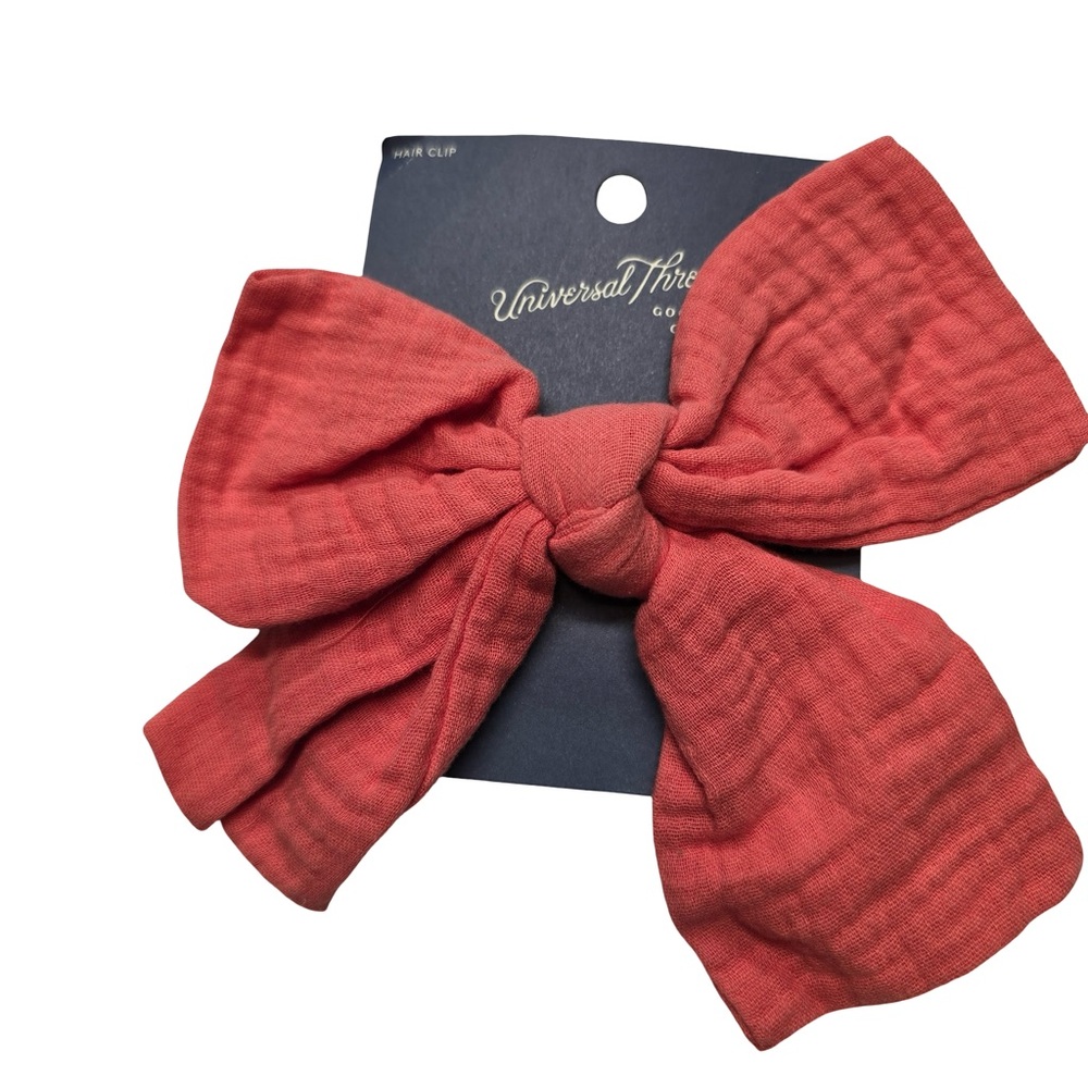 Universal Thread Bow Hair Clips‎ Textured Fabric Neutral Red Tan Set - Picture 3 of 4